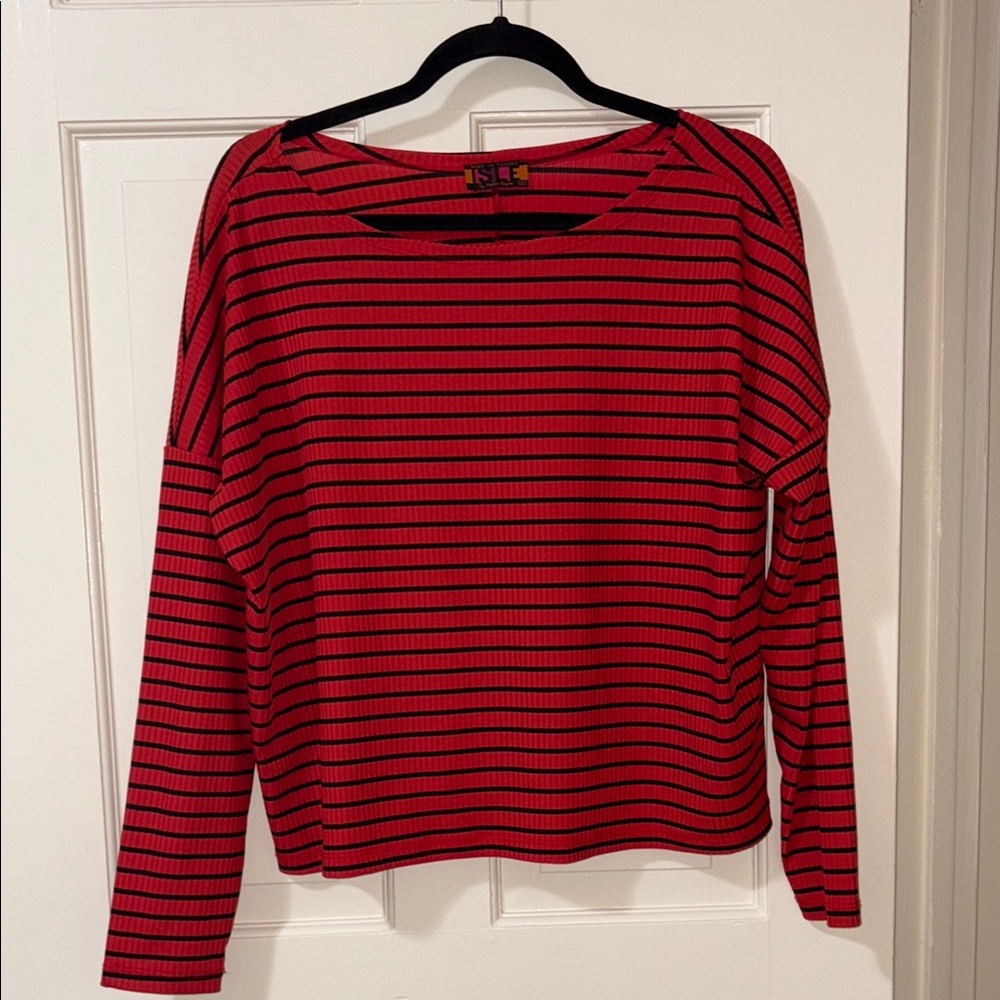 Red & Black Striped Long-Sleeve Women's Top
